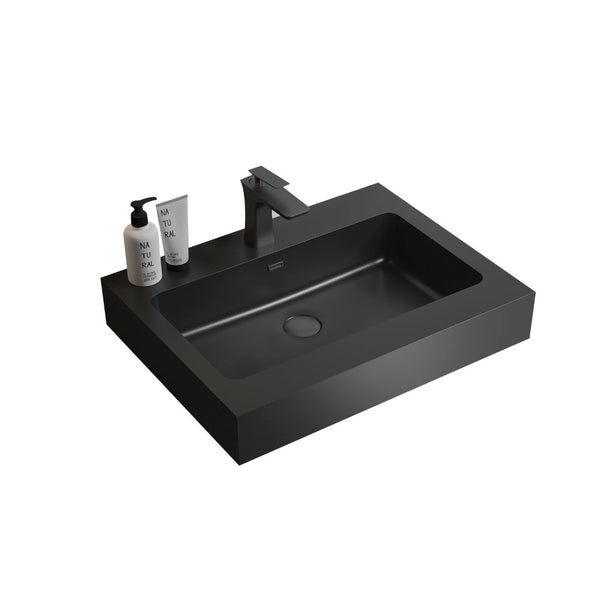 English Elm Bb02-24-109, Matte Black Quartz Sand Integrated Vanity Basin Architectural Bathroom Sink W1865P321773