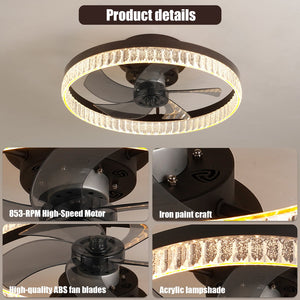 English Elm 20" Brown Ceiling Fan LED Light — Silent 21dB Flush Mount, 6 Speeds, 3-Color Dimmable Remote for Home W1340121803