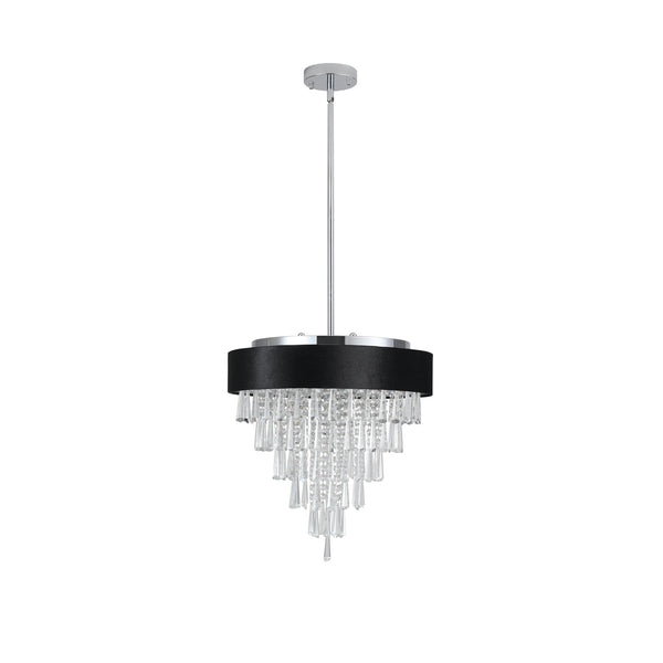 English Elm 18-inch Modern Crystal Chandelier with Black Velvet Shade, Adjustable Height, 8-Light G9 Elegance W1340120175