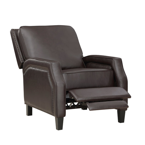 English Elm Push Back Reclining Chair Dark Brown Faux Leather Nailhead Trim Push-Back Recliner Solid Wood Frame B011128300