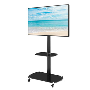 English Elm Height Adjustable Mobile Tv Stand with Tempered Glass Shelves and Full Motion Bracket W24105040
