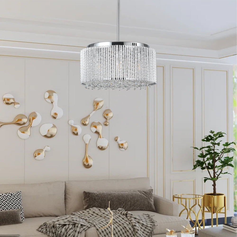 English Elm 16" Elegant Crystal Pendant Chandelier 7-Light Drum Fixture with K9 Crystals for Dining Room Ambiance Chrome,Transparent W1340120157