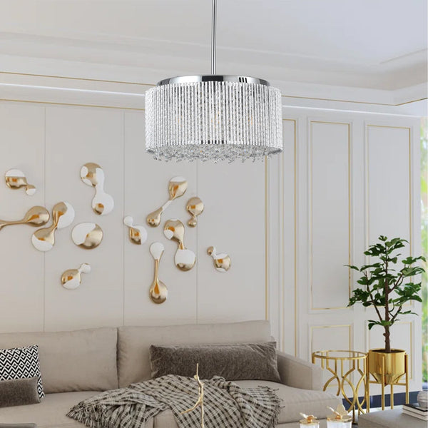 English Elm 16" Elegant Crystal Pendant Chandelier 7-Light Drum Fixture with K9 Crystals for Dining Room Ambiance Chrome,Transparent W1340120157