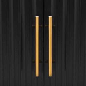 English Elm U-style Three Door Cabinet with Metal Handles Grain Panel Mdf and Pine Legs Black N711P334886B