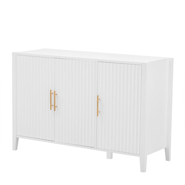 English Elm U-style Three Door Cabinet with Metal Handles Grain Panel Mdf and Pine Legs White N711P334886K