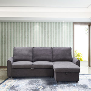 English Elm Mgea Modular Linen Sectional Sleeper Sofa with Storage Chaise for Small Spaces W975S00008