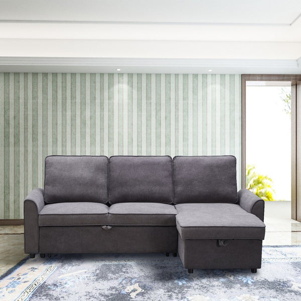 English Elm Mgea Modular Linen Sectional Sleeper Sofa with Storage Chaise for Small Spaces W975S00008