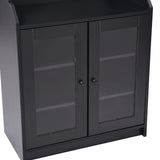 English Elm Elegant Tall Cabinet With Acrylic Board Door, Versatile Sideboard With Graceful Curves, Contemporary Bookshelf With Adjustable Shelves For Living Room, Black