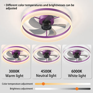 English Elm Ceiling Silent Dimmable LED Fan Light with Remote, Ultra-Quiet 21dB, 6-Speed Modern Thin Design Purple W1340120485