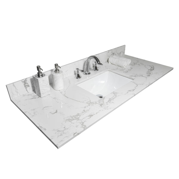 English Elm Montary Carrara White Marble Engineered Stone Vanity Top With Rectangular Sink & Backsplash, 43X22 W50921982