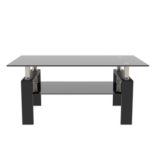 English Elm Rectangle Two Tier Tempered Glass Coffee Table Modern Iron Frame Living Room Accent W241P367360