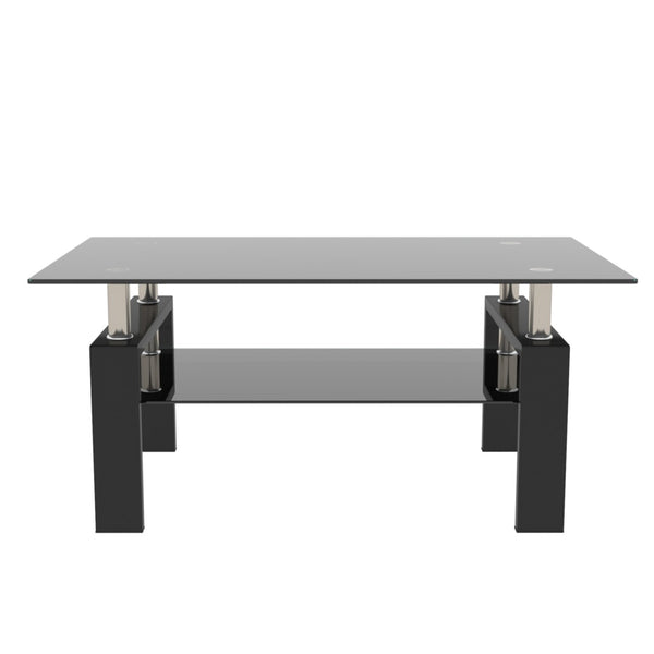 English Elm Rectangle Two Tier Tempered Glass Coffee Table Modern Iron Frame Living Room Accent W241P367360