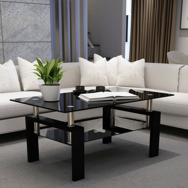 English Elm Rectangle Two Tier Tempered Glass Coffee Table Modern Iron Frame Living Room Accent W241P367360