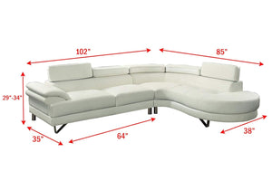 English Elm Living Room Furniture Sectional Sofa Set - Modern White Faux Leather With Adjustable Headrests & Chaise B011S00540