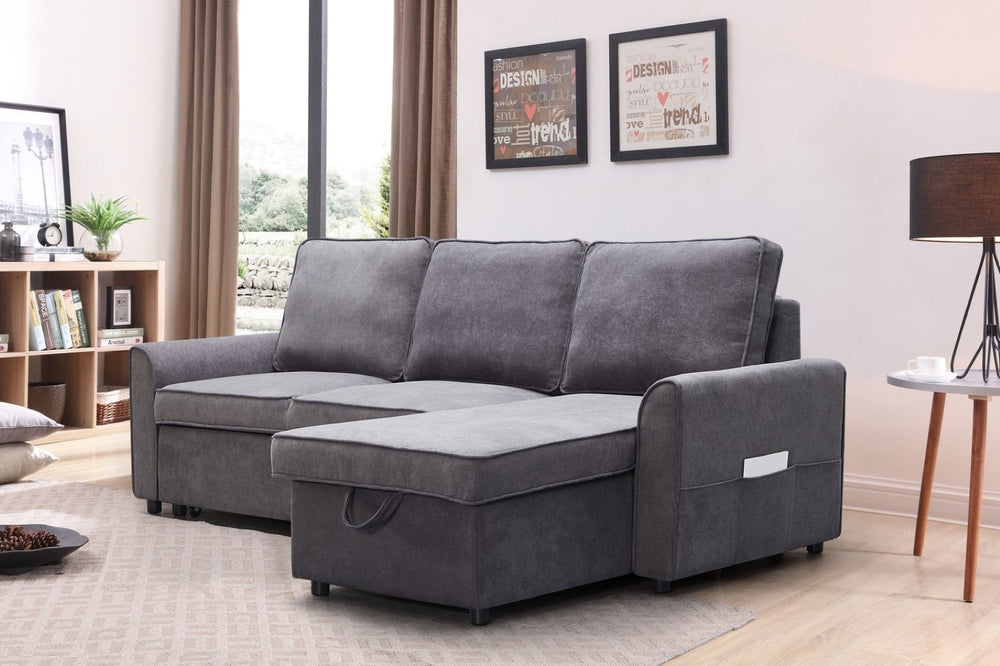 English Elm Mgea Modular Linen Sectional Sleeper Sofa with Storage Chaise for Small Spaces W975S00008