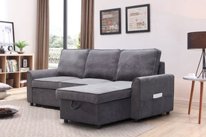 English Elm Mgea Modular Linen Sectional Sleeper Sofa with Storage Chaise for Small Spaces W975S00008