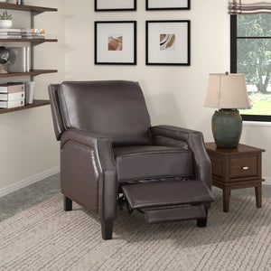 English Elm Push Back Reclining Chair Dark Brown Faux Leather Nailhead Trim Push-Back Recliner Solid Wood Frame B011128300