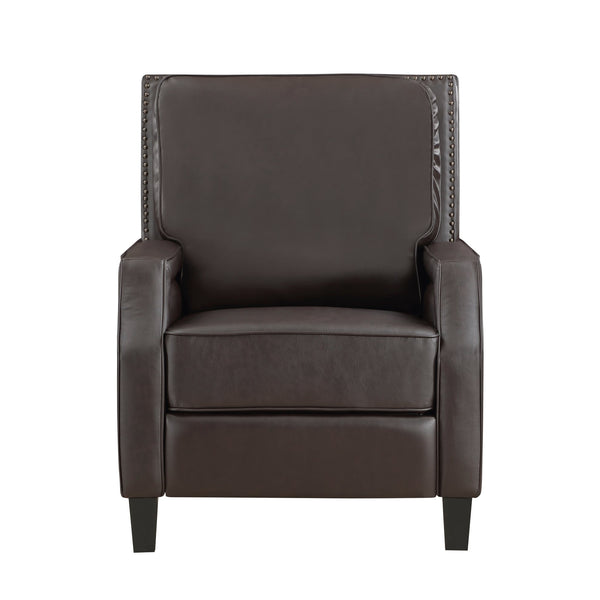 English Elm Push Back Reclining Chair Dark Brown Faux Leather Nailhead Trim Push-Back Recliner Solid Wood Frame B011128300
