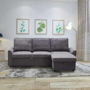 English Elm Mgea Modular Linen Sectional Sleeper Sofa with Storage Chaise for Small Spaces W975S00008