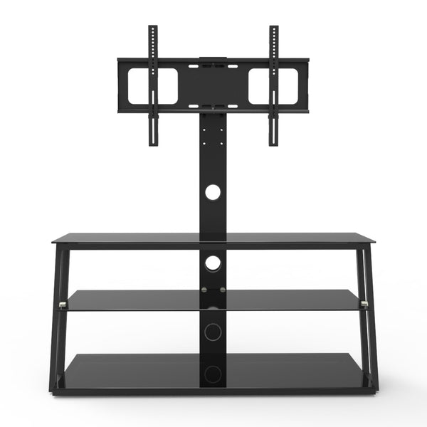 English Elm Black Tempered Glass Tv Stand with Swivel Mount and Three Tier Open Shelving W24104953