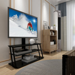 English Elm Black Tempered Glass Tv Stand with Swivel Mount and Three Tier Open Shelving W24104953