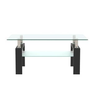 English Elm Rectangle Two Tier Tempered Glass Coffee Table Modern Iron Frame Living Room Accent Black W241P367356
