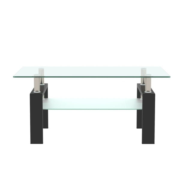 English Elm Rectangle Two Tier Tempered Glass Coffee Table Modern Iron Frame Living Room Accent Black W241P367356