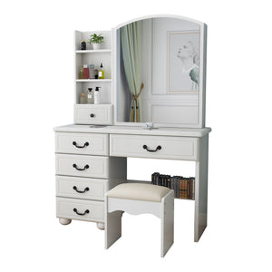 English Elm Fashion Vanity Desk LED Mirror with 3-Color Dimmable Lights, Large Mirror, 6 Drawers & Shelves, White W509120067