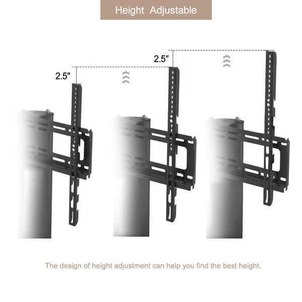 English Elm Height Adjustable Mobile Tv Stand with Tempered Glass Shelves and Full Motion Bracket W24105040