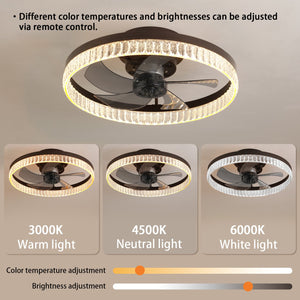 English Elm 20" Brown Ceiling Fan LED Light — Silent 21dB Flush Mount, 6 Speeds, 3-Color Dimmable Remote for Home W1340121803