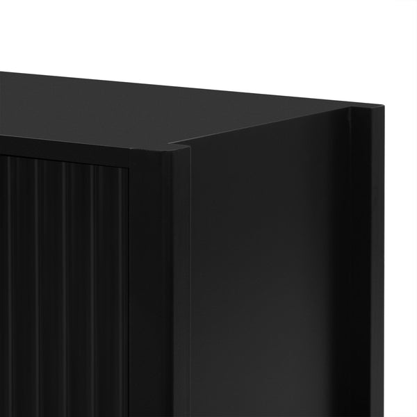 English Elm U-style Three Door Cabinet with Metal Handles Grain Panel Mdf and Pine Legs Black N711P334886B
