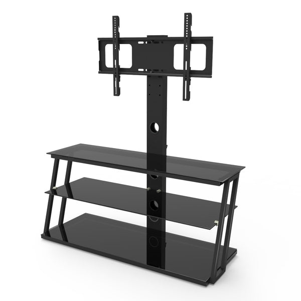 English Elm Black Tempered Glass Tv Stand with Swivel Mount and Three Tier Open Shelving W24104953