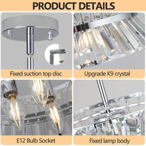 English Elm 16" Elegant Crystal Pendant Chandelier 7-Light Drum Fixture with K9 Crystals for Dining Room Ambiance Transparent W1340120165