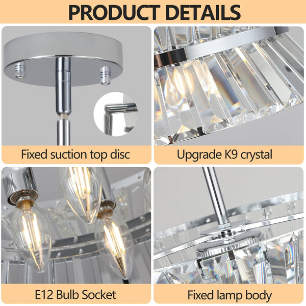 English Elm 16" Elegant Crystal Pendant Chandelier 7-Light Drum Fixture with K9 Crystals for Dining Room Ambiance Transparent W1340120165