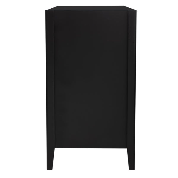 English Elm U-style Three Door Cabinet with Metal Handles Grain Panel Mdf and Pine Legs Black N711P334886B