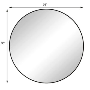 English Elm Wall Mirror 36 Inch Round Matte Metal Frame Modern Decor for Bath or Living Room Black W1435127088