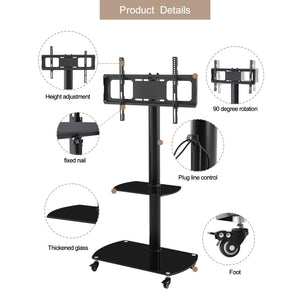 English Elm Height Adjustable Mobile Tv Stand with Tempered Glass Shelves and Full Motion Bracket W24105040
