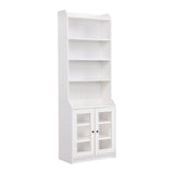 English Elm Elegant Tall Cabinet With Acrylic Board Door, Versatile Sideboard With Graceful Curves, Contemporary Bookshelf With Adjustable Shelves For Living Room, White