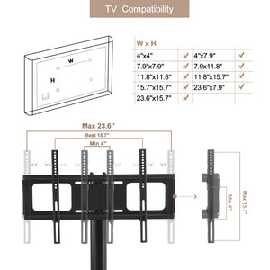 English Elm Height Adjustable Mobile Tv Stand with Tempered Glass Shelves and Full Motion Bracket W24105040