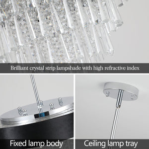 English Elm 18-inch Modern Crystal Chandelier with Black Velvet Shade, Adjustable Height, 8-Light G9 Elegance W1340120175