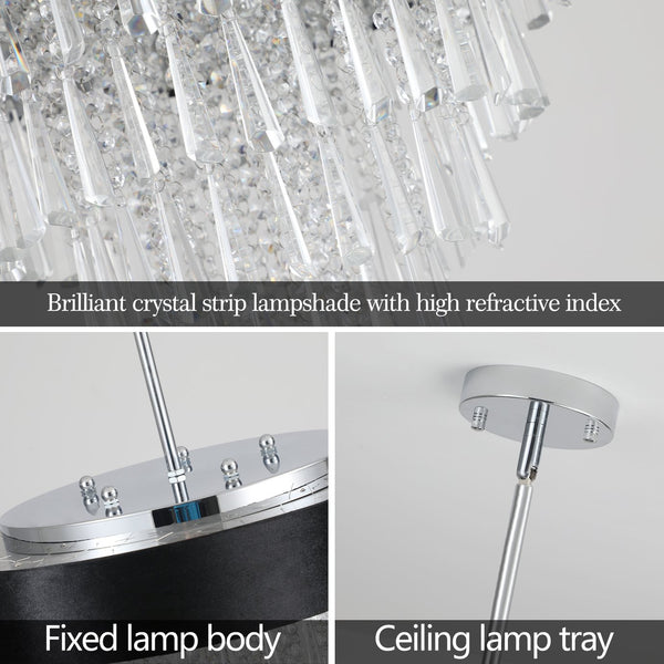 English Elm 18-inch Modern Crystal Chandelier with Black Velvet Shade, Adjustable Height, 8-Light G9 Elegance W1340120175