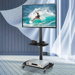 English Elm Height Adjustable Mobile Tv Stand with Tempered Glass Shelves and Full Motion Bracket W24105040