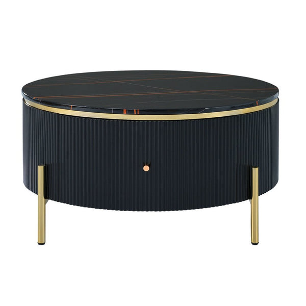 English Elm Modern Marble Pattern Round Coffee Table with Gold Legs and Two Storage Drawers WF311606AAB