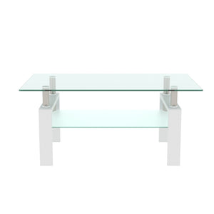 English Elm Rectangle Two Tier Tempered Glass Coffee Table Modern Iron Frame Living Room Accent White W241P367358