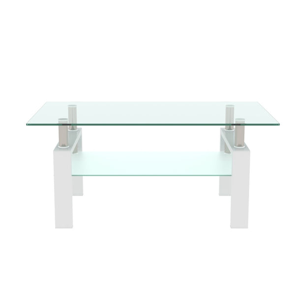 English Elm Rectangle Two Tier Tempered Glass Coffee Table Modern Iron Frame Living Room Accent White W241P367358