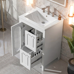 English Elm 24" Modern Bathroom Vanity with Ceramic Sink, Solid Wood & MDF Cabinet, Two Drawers, Shelf White N725P245273K