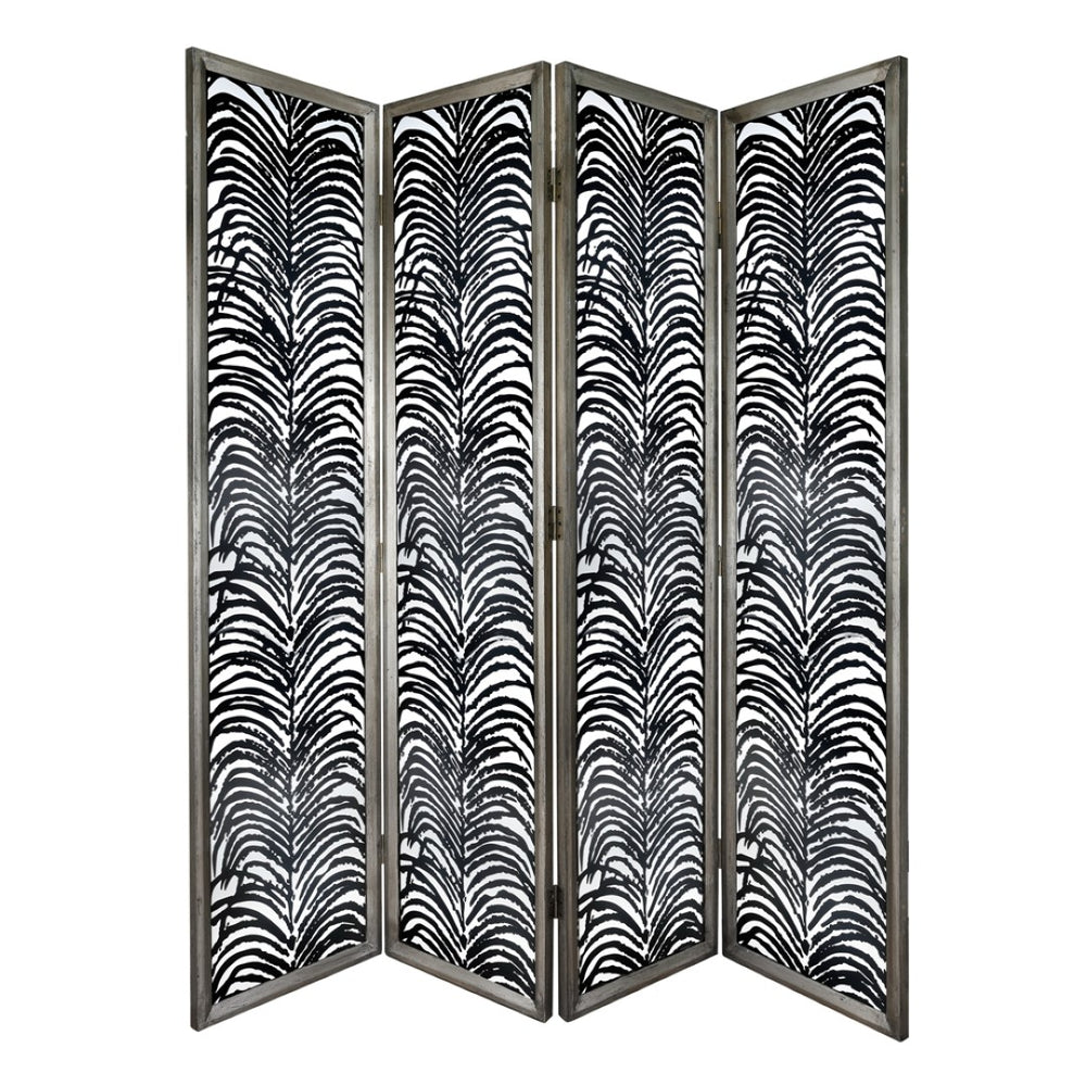 English Elm 18x73" Four Panel Folding Screen with Metal Frame Glass Mdf Geometric Boho Design W2078128431