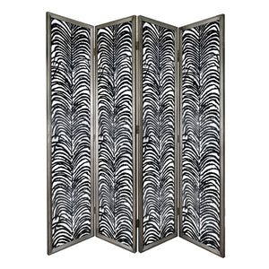English Elm 18x73" Four Panel Folding Screen with Metal Frame Glass Mdf Geometric Boho Design W2078128431
