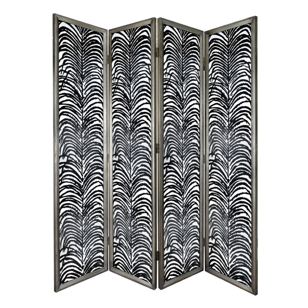 English Elm 18x73" Four Panel Folding Screen with Metal Frame Glass Mdf Geometric Boho Design W2078128431