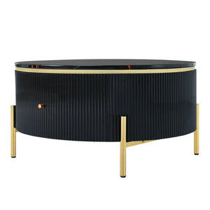 English Elm Modern Marble Pattern Round Coffee Table with Gold Legs and Two Storage Drawers WF311606AAB